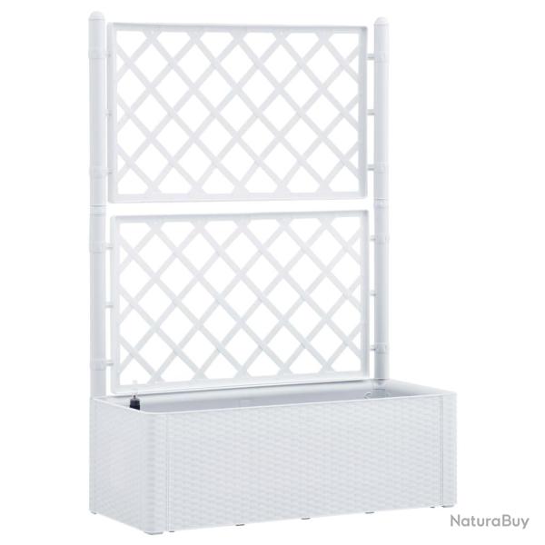 Jardini�re lit sur�lev� plantes fleurs jardin et treillis et syst�me d'arrosage 142 cm blanc 02_000