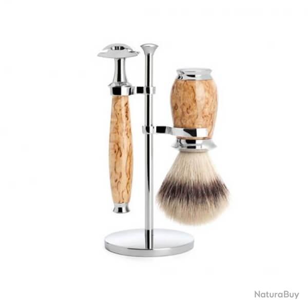 Set de rasage 3 pi�ces S�curit� pur argent� Muhle Purist bouleau