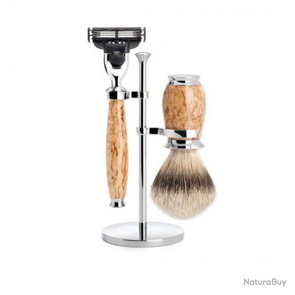 Set de rasage 3 pi�ces Mach3� synth�. argent� Muhle Purist bouleau