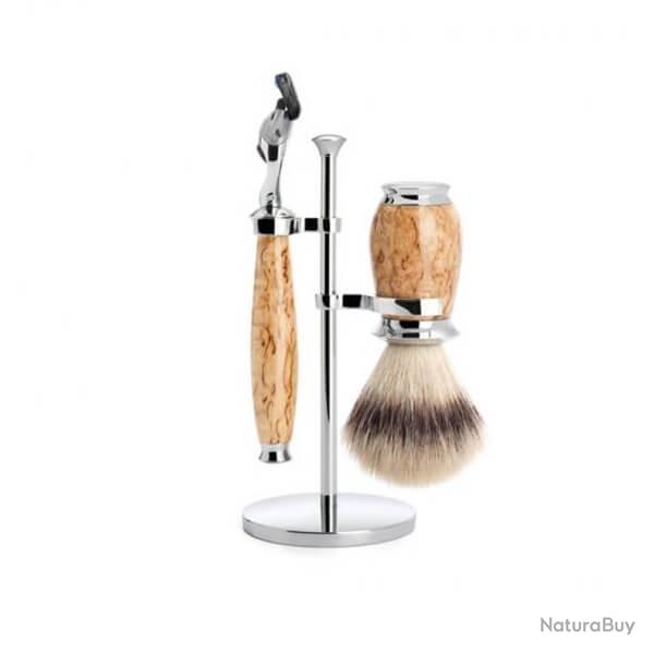 Set de rasage 3 pi�ces Fusion pur argent� Muhle Purist bouleau