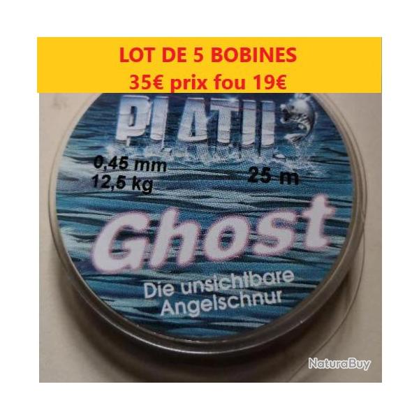 LOT DE 5 BOBINES DE PLATIL GHOST T�TE DE LIGNE � 45  L 25M  12.5 KG