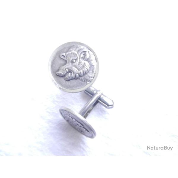 paire de boutons de manchettes  ttes de sangliers