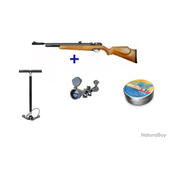 Pack ZASDAR PCP Airgun, PR900W Calibre 5,5 mm, 19,9 Joules + Gonfleur PCP + Lunette 4 x 32 + Pellets