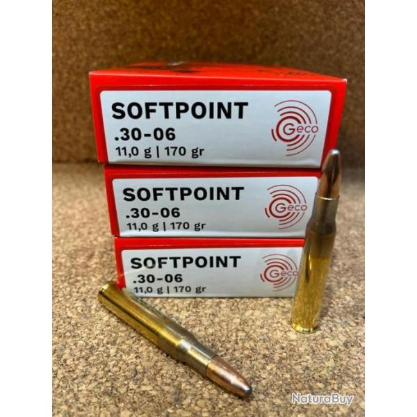 LOT DE 3 BOITES 20 CARTOUCHES GECO DEMI BLINDEE CAL .30-06 11gr