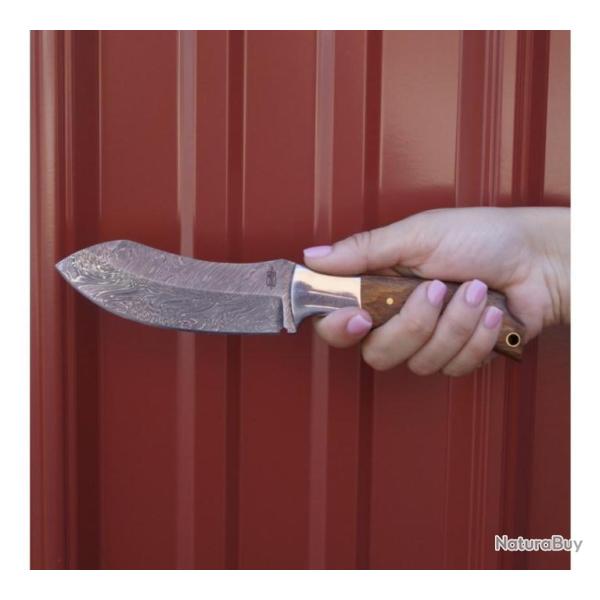 Couteau BucknBear Recurve Wood Hunter Lame Damas Manche Bois Etui Cuir BNB24124