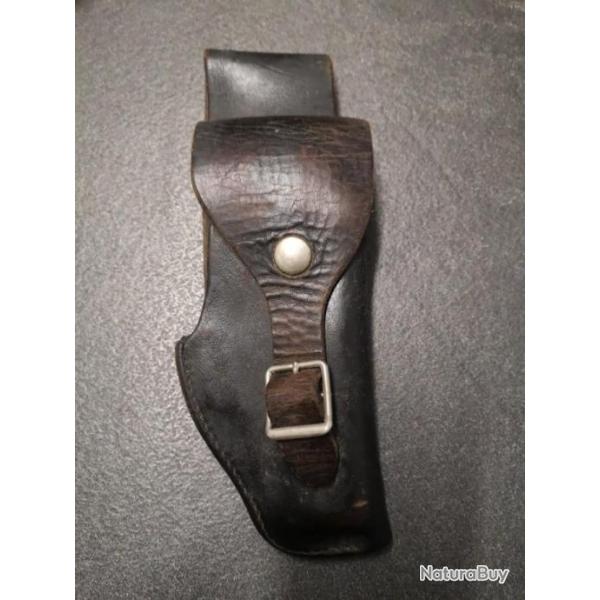 Holster Etui cuir noir  de ceinture pour petit pistolet cal 7,65mm