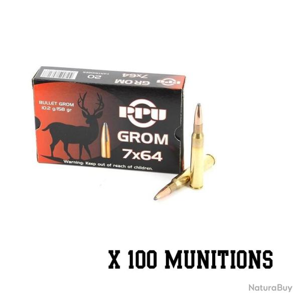 Munitions PARTIZAN calibre 7x64 Grom 158gr - 10.2g x100 
