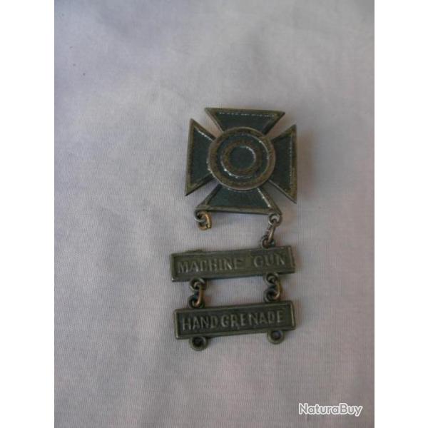WW2 US M�DAILLE AM�RICAINE "SERTLING" TIR MITRAILLEUSE ET GRENADE A MAIN MACHINE GUN HAND GRENADE