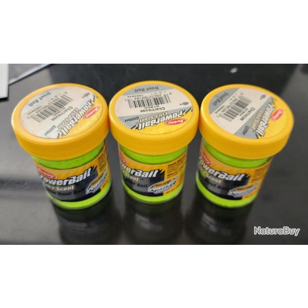 LES 3 BO�TES  P�te � truite BERKLEY PowerBait Select Glitter Trout Bait CHARTREUSE 50GR