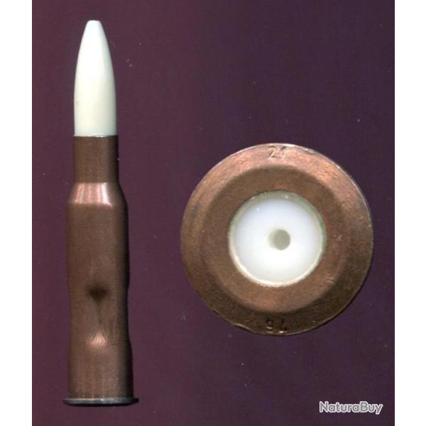 7.62 x 54 R Mosin Nagant - inerte de manipulation - balle et amorce plastique blanc