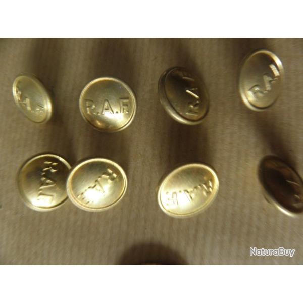 8 vintage boutons R A F de l'arm�e anglaise