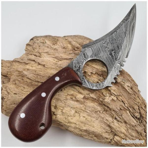 Couteau poignard fixe damass� plaquettes micarta