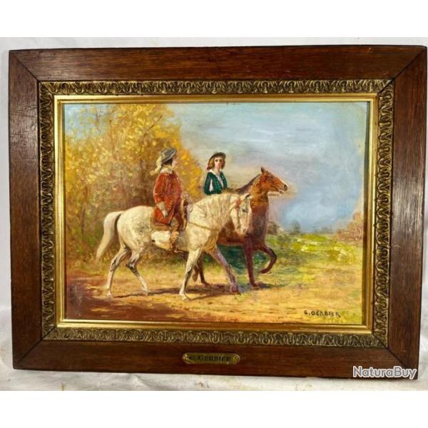Gaston gerbier promenade � cheval huile sur panneau