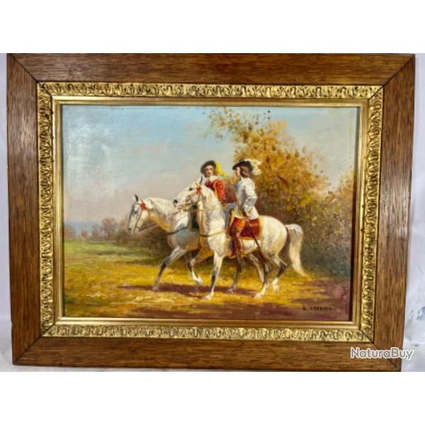 Gaston gerbier promenade  cheval  en campagne huile sur panneau