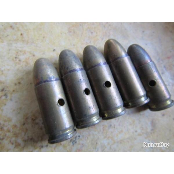 5 munition 9x19 9 mm  neutralis�e perc� guerre Indochine Fran�ais 1952 1954 Pa50 Mat 49 Sten GP35