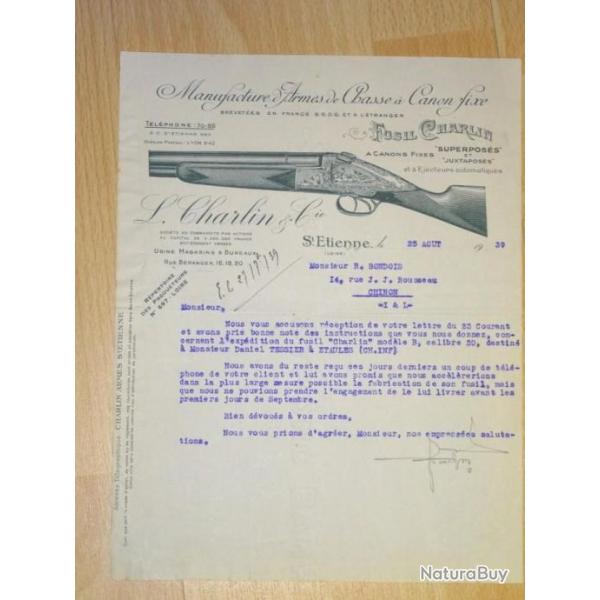 document de la maison CHARLIN de 1939 - VENDU PAR JEPERCUTE (D22L5)