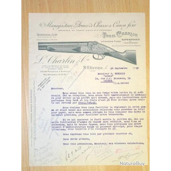 courier mise en demeure de 1939 de la maison CHARLIN - VENDU PAR JEPERCUTE (D22L7)