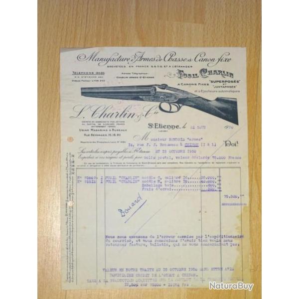 facture maison CHARLIN de 1950 - VENDU PAR JEPERCUTE (D22L9)