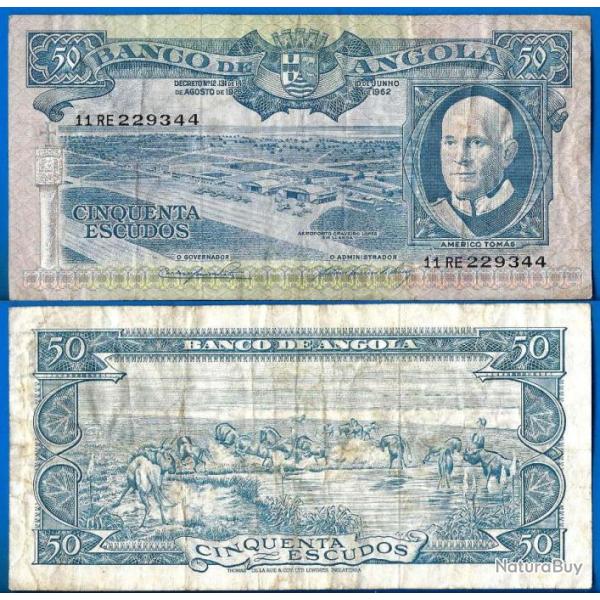 Angola 50 Escudos 1962 Americo Tomas Afrique Escudo Billet Animal Colonie Portugal