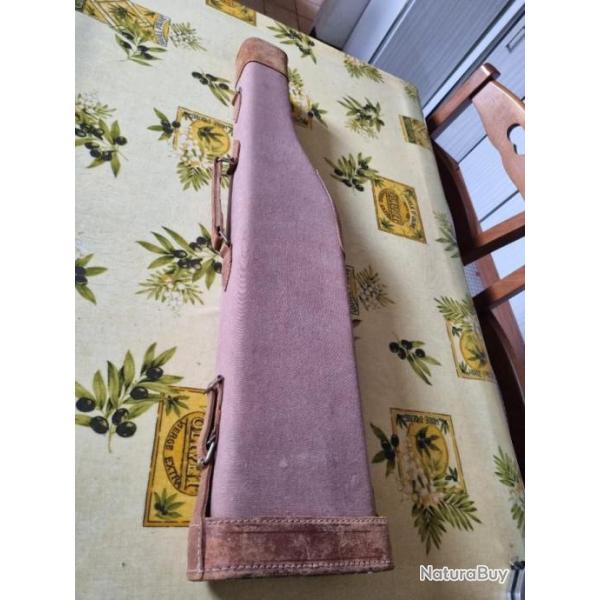 Etui vintage  jambon superbe etat  en toile et cuir 75 cm  pour fusils fins (juxta ou sup 16 ou 20)