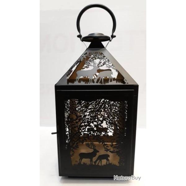 LANTERNE METAL NOIR/OR CERF ET BICHE