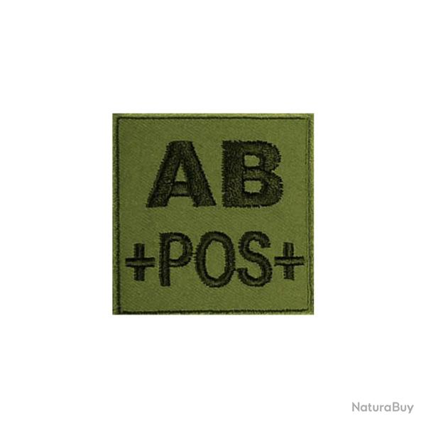Groupe sanguin AB positif brod sur tissu vert olive