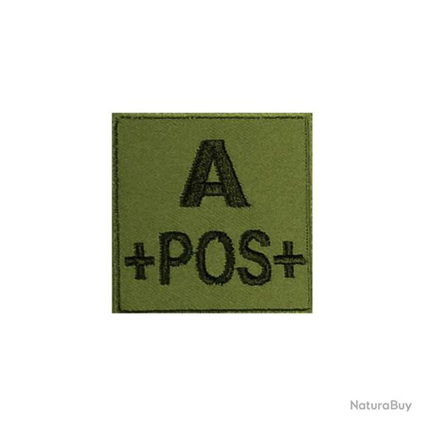 Groupe sanguin A positif brod� sur tissu vert olive