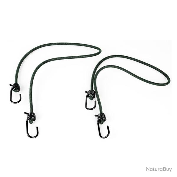 Lot de 2 sandows � 6 mm - longueur 75 cm + 2 crochets fixes vert olive