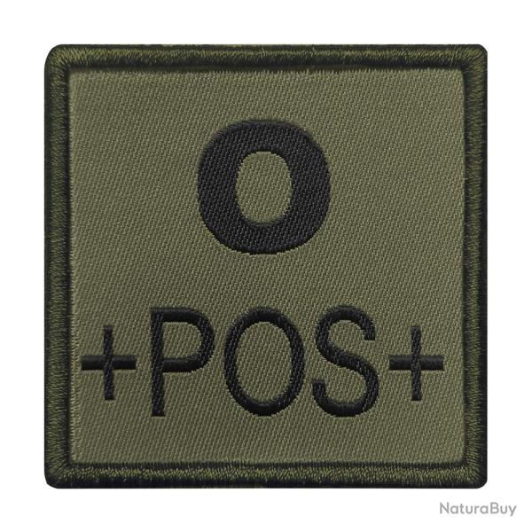 Groupe sanguin O positif brod sur tissu vert olive