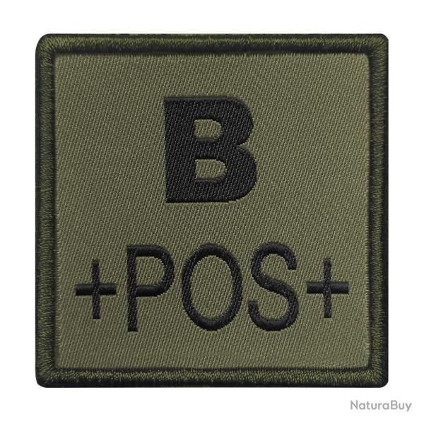 Groupe sanguin B positif brod sur tissu vert olive