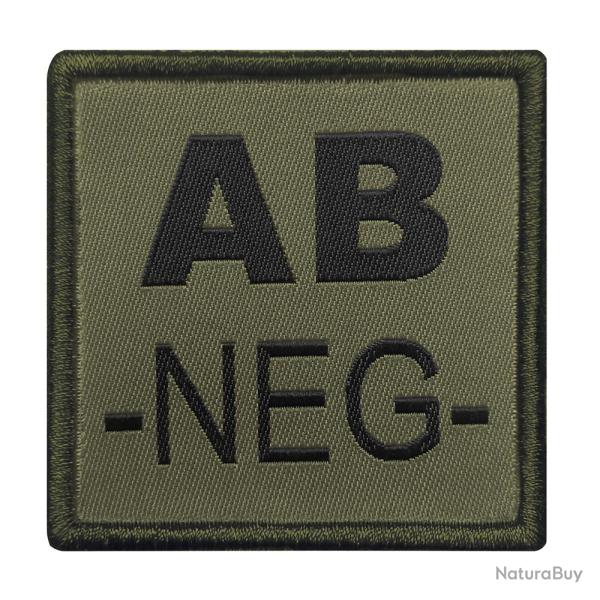 Groupe sanguin AB n�gatif brod� sur tissu vert olive