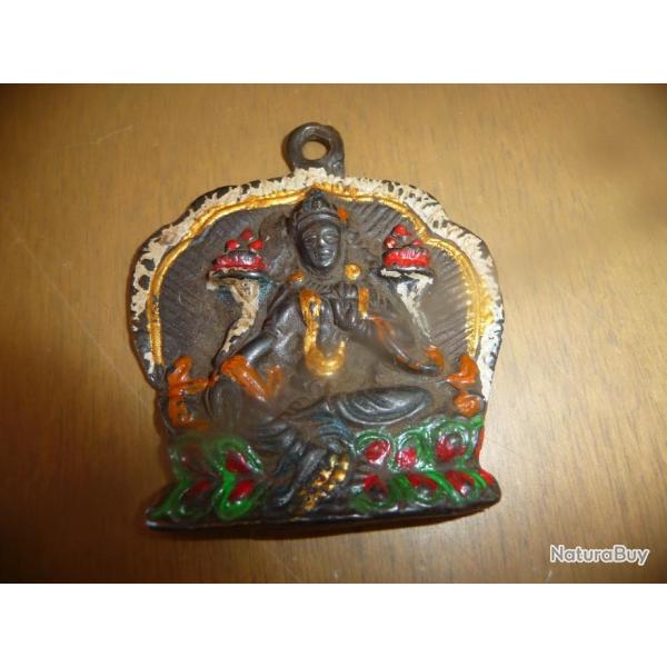 antique pendentif d�esse TARA VERTE polychrome sur bronze massif