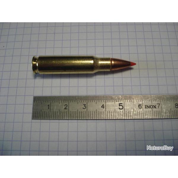 une cartouche de 6,8mm remington SPC, marque hornady, ogive V MAX, pour collection