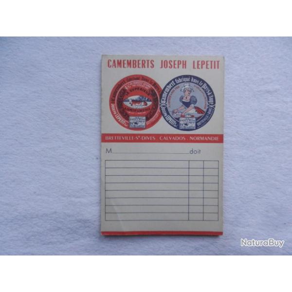 ancien petit carnet de commande publicitaire Camemberts Joseph Lepetit Normandie