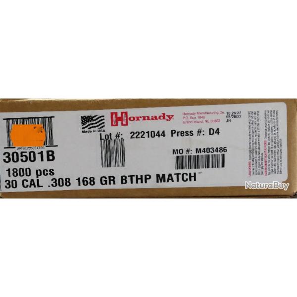 ogives HORNADY HPBT MATCH 168GRS X100