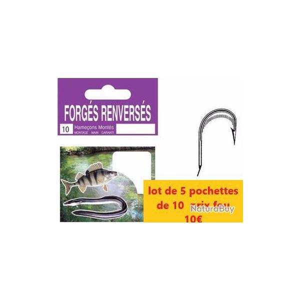 lot de 5 pochettes de 10 HAMECONS MONTES AUTAIN FORGES BRONZES RENVERSES N� 8/18 soit 50 P