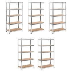 Lot de 5 &eacute;tag&egrave;res de rangement charge lourde robuste atelier garage outils acier galvanis&eacute; et MDF 9