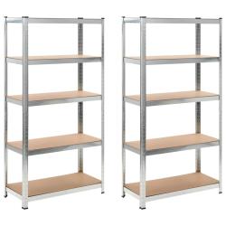 Lot de 2 &eacute;tag&egrave;res de rangement charge lourde robuste atelier garage outils 90 x 45 x 180 cm acier M