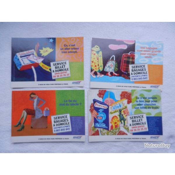lot de 4 cartes postales SNCF neuves - service billets � domicile et service bagages � domicile