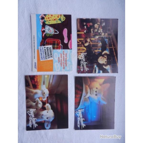 lot de 4 cartes postales SNCF non �crites - voyages familles - service bagages � domicile