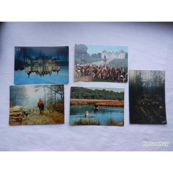 lot de 5 cartes postales non �crites th�me ch�teaux et chasse