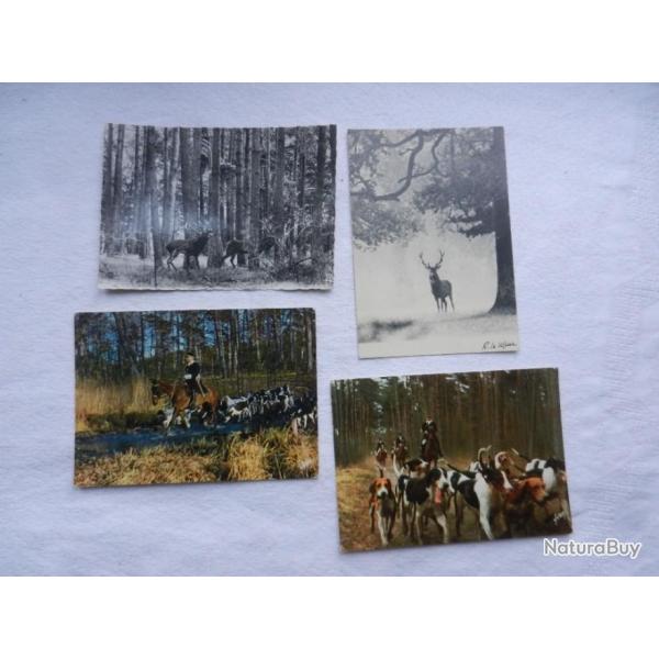 lot de 4 cartes postales non �crites - th�me cerf et chasse � courre
