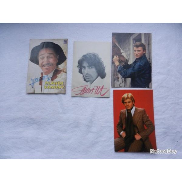 lot de 4 anciennes cartes de vedettes - Johnny Hallyday - Vanony - Fran�ois Valery