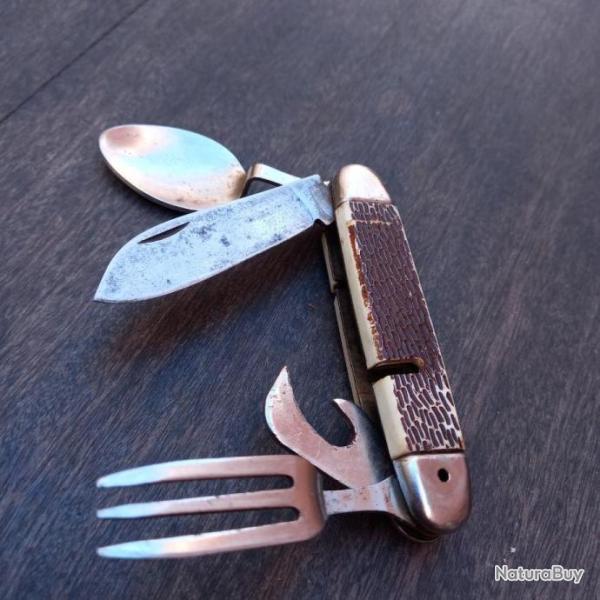 Ancien Couteau Multifonction Fourchette Couteau  Cuill�re ouvre bo�te STAG IRLANDE