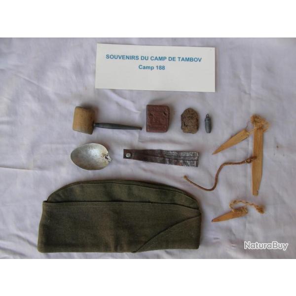 WW2 LOT D'EFFETS PERSONNEL DE PRISONNIER DE GUERRE DONT CALOT US EN RUSSIE CAMP 188 A TAMBOV