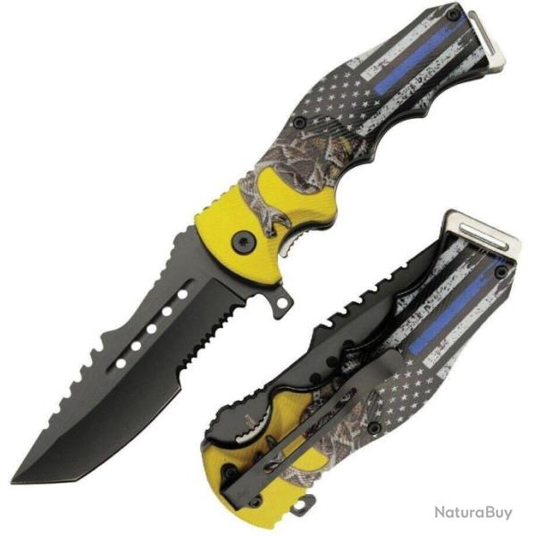 Couteau Rite Edge Police Patriot A/O Lame Tanto Acier Inox Manche Abs Snake Linerlock Clip CN300566P