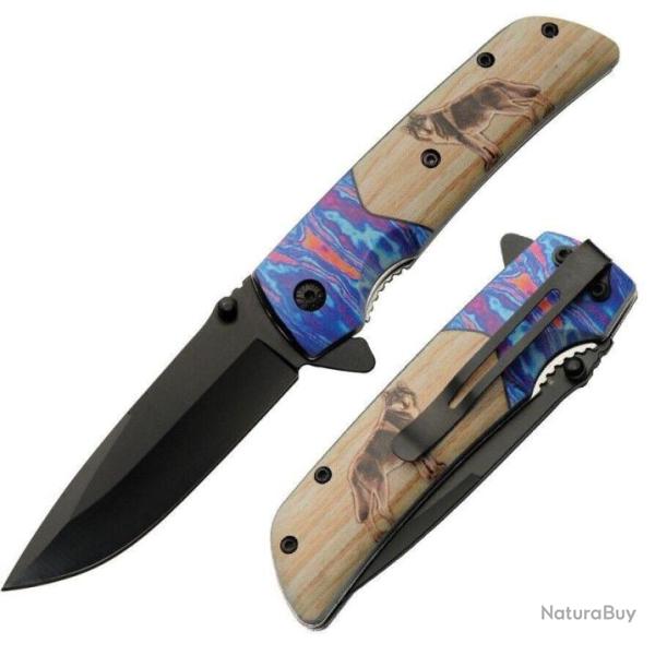 Couteau Rite Edge Voodoo Wolf A/O Lame Acier Inox Manche Abs Linerlock Clip CN300564WF