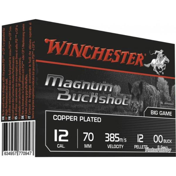 Chevrotines Winchester Buckshot Magnum Cal.12/70 copper plate 45g 12 grains par 5