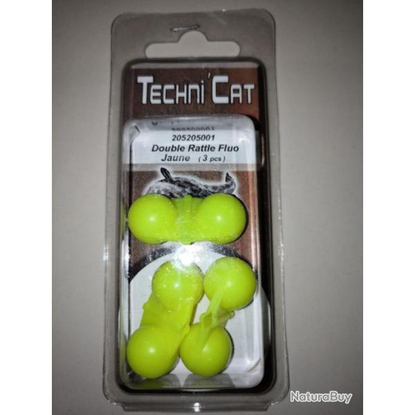 LOT DE 4 DOUBLES RATTLES TECHNI'CARPE JAUNE FLUO 3 pi�ces