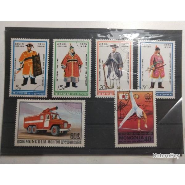 Lot 6 timbres soldats cor�ens et autres Mongol.